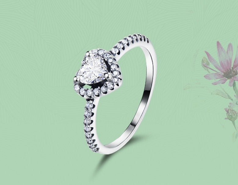 Womens Heart Ring 925 Sterling Silver Wedding Band Design Micro Inlaid Zircon Accent Individually Packed Gifts
