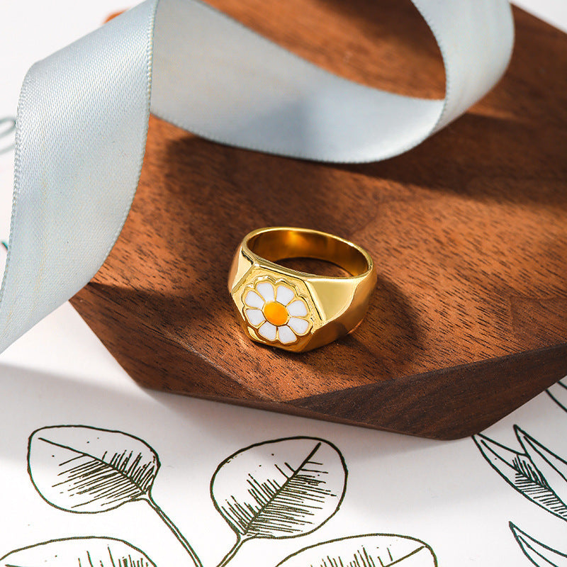 Simple Metal Daisy Small Flower Ring Alloy Korean Style Women Jewelry Gift For Occasions For Weddings Birthdays