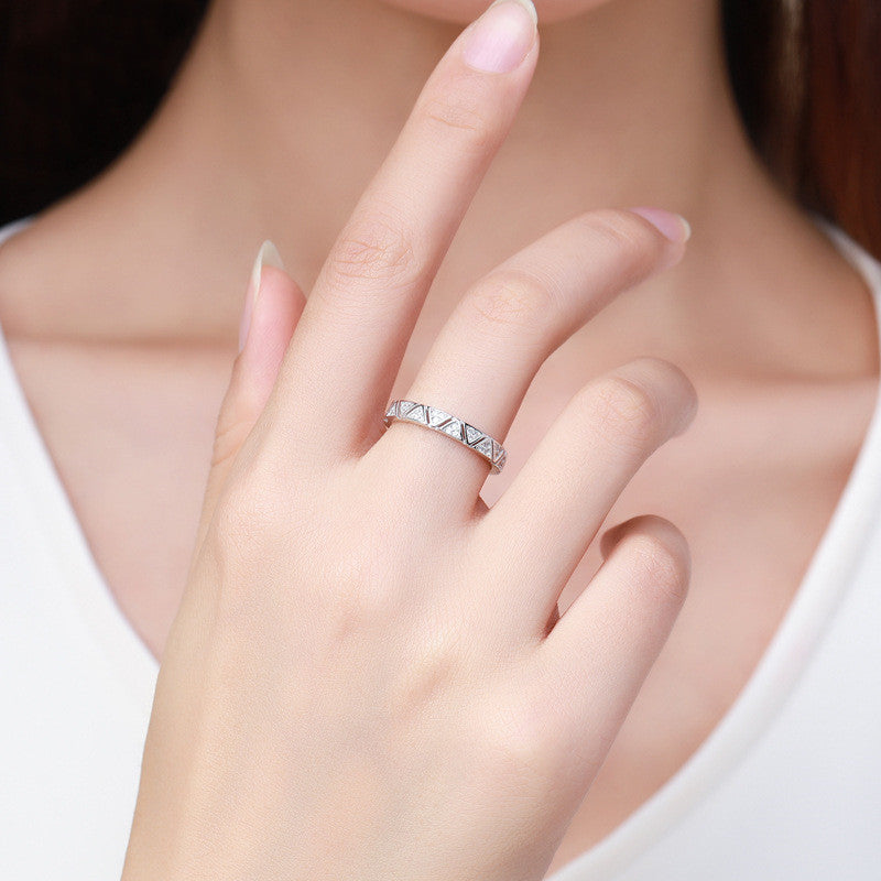 Sterling Silver Geometric Ring With Inlaid Gems For Women Index Finger Charm Ring Korean Fashion Jewelry Gifts