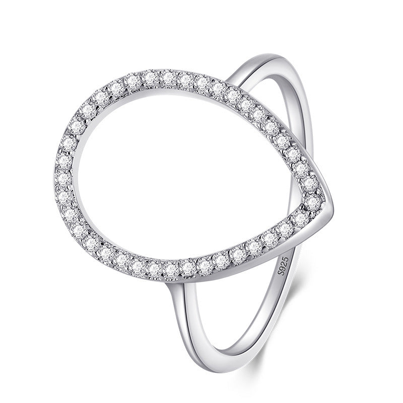 Sterling Silver Gem Inlay Drop Ring For Women 925 Silver Elegant Finger Ring With Gem Accent Wearable Everyday