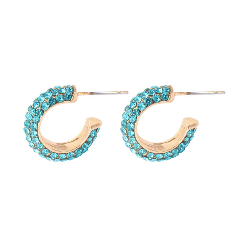 C Shaped Colorful Diamond Earrings Alloy Jewelry Fashion