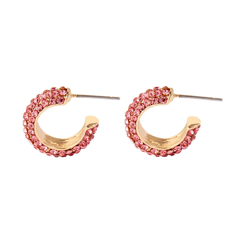 C Shaped Colorful Diamond Earrings Alloy Jewelry Fashion