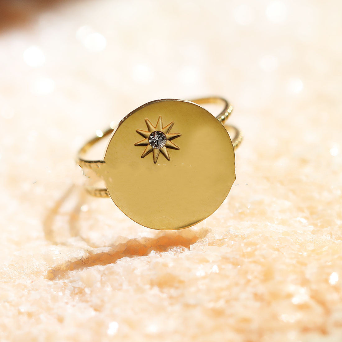 Stainless Steel Sun Ring Golden Color Statement Ring Celestial Jewelry Fashion Ring for Women Men Unisex Ring