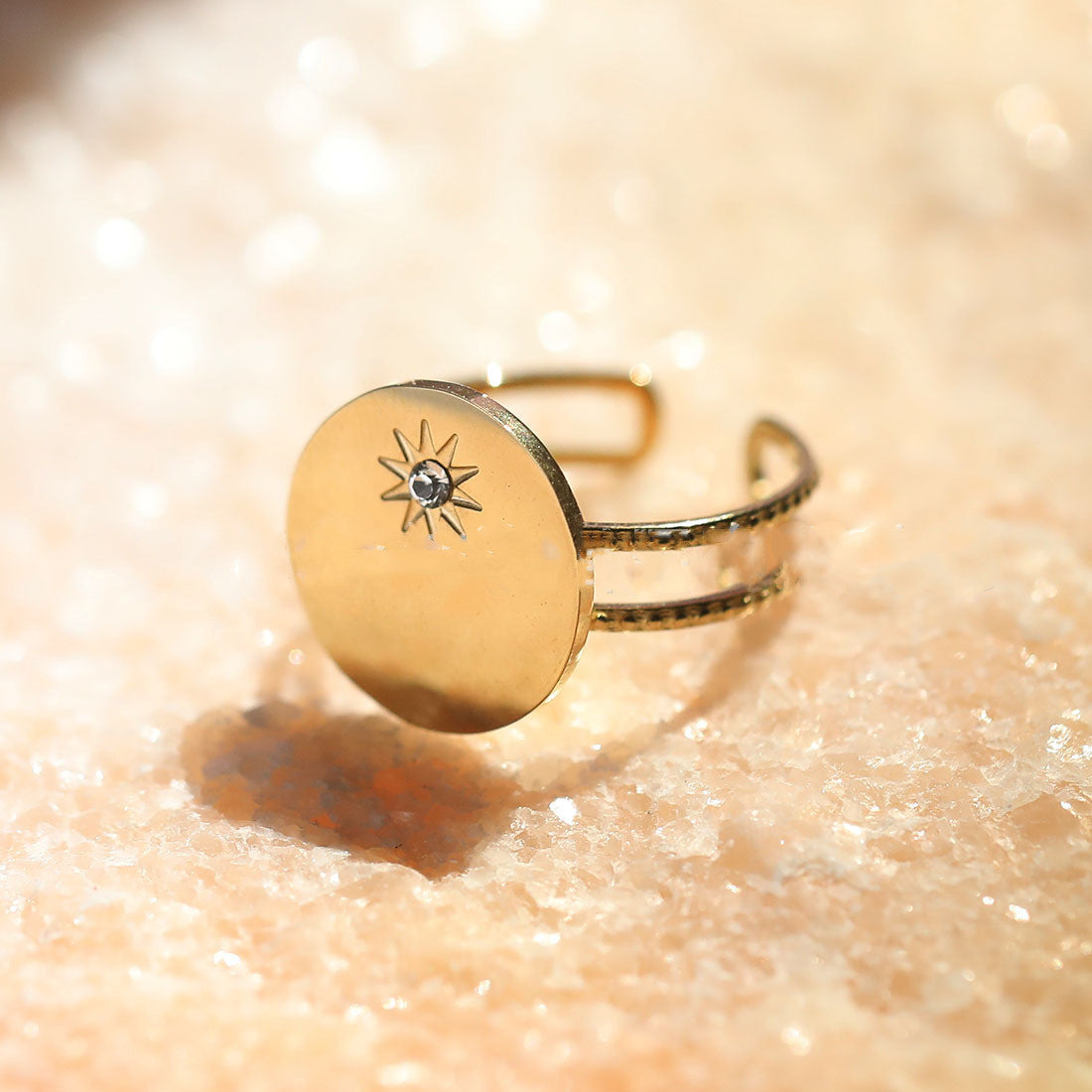 Stainless Steel Sun Ring Golden Color Statement Ring Celestial Jewelry Fashion Ring for Women Men Unisex Ring