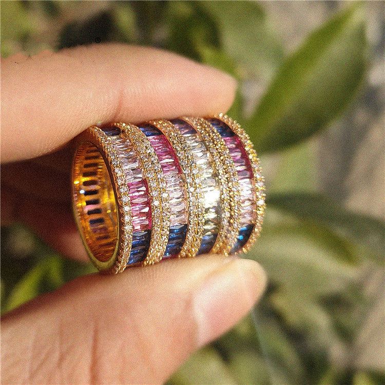 European And American Retro Wheel Inlaid Small Diamond Zircon Ring