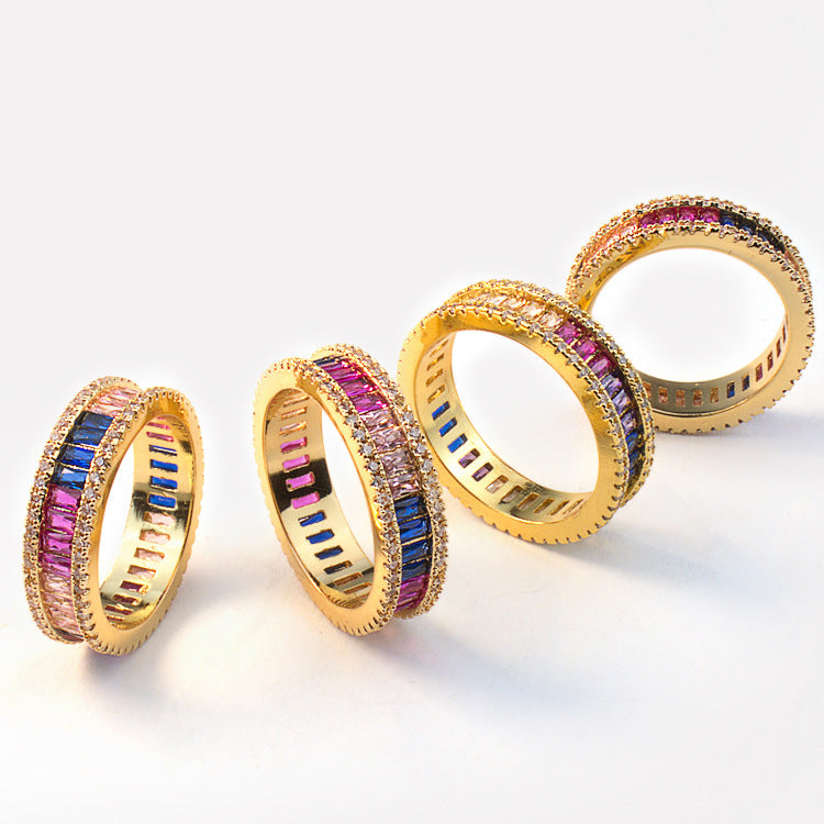 European And American Retro Wheel Inlaid Small Diamond Zircon Ring