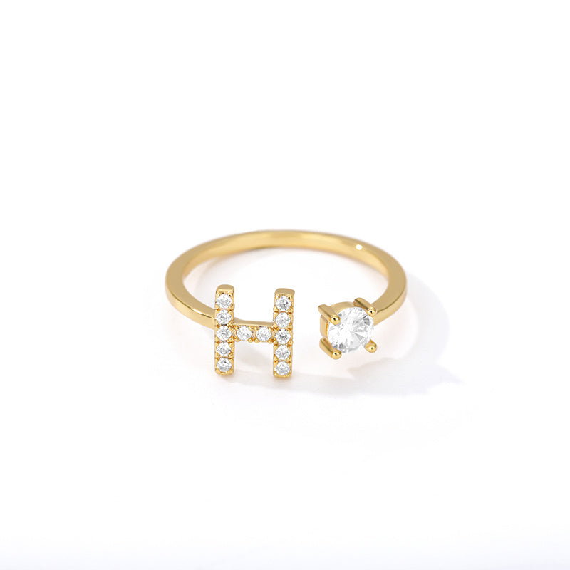 Initial Letter Zircon Ring For Women A To Z Gift Jewelry