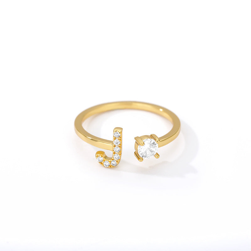 Initial Letter Zircon Ring For Women A To Z Gift Jewelry
