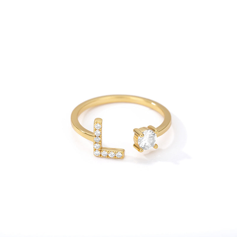 Initial Letter Zircon Ring For Women A To Z Gift Jewelry