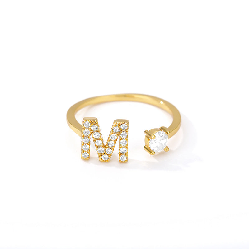 Initial Letter Zircon Ring For Women A To Z Gift Jewelry