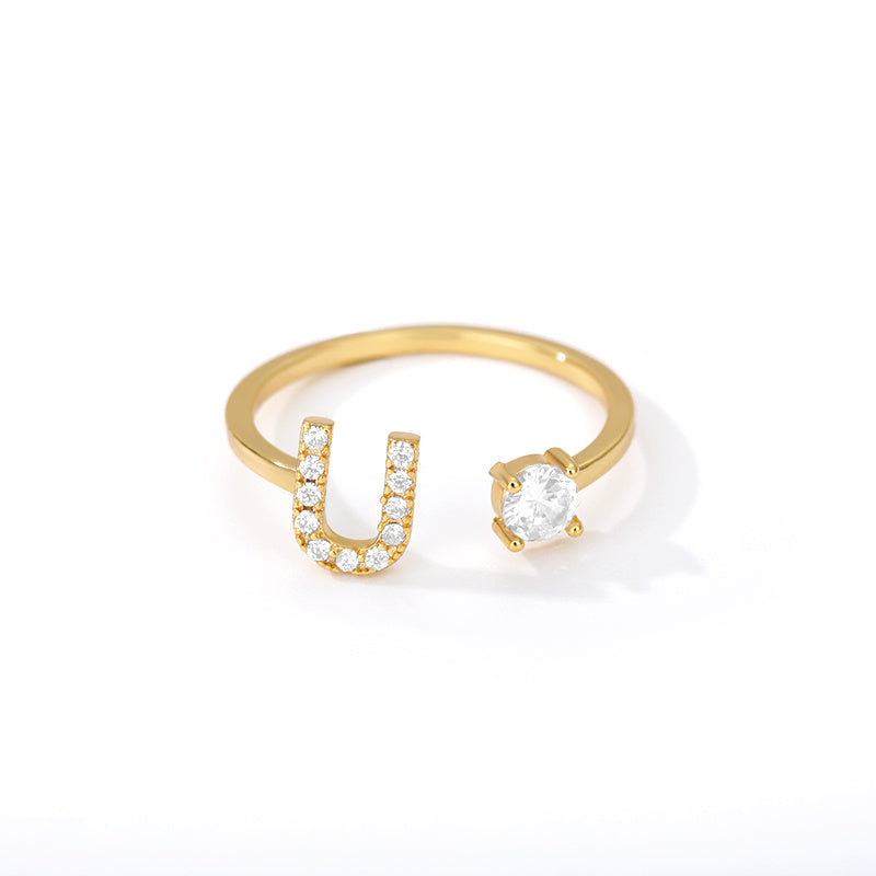 Initial Letter Zircon Ring For Women A To Z Gift Jewelry