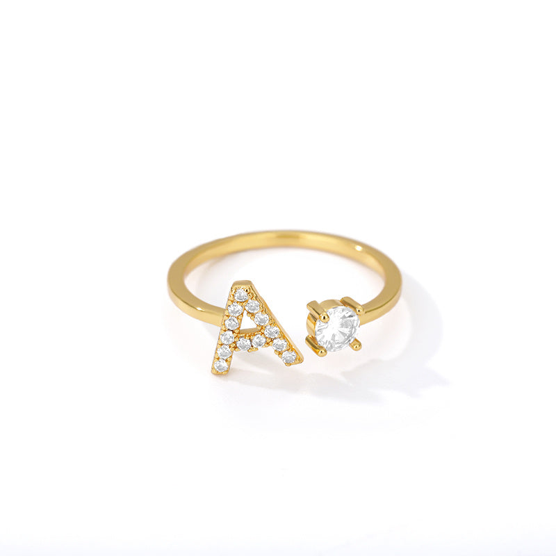 Initial Letter Zircon Ring For Women A To Z Gift Jewelry