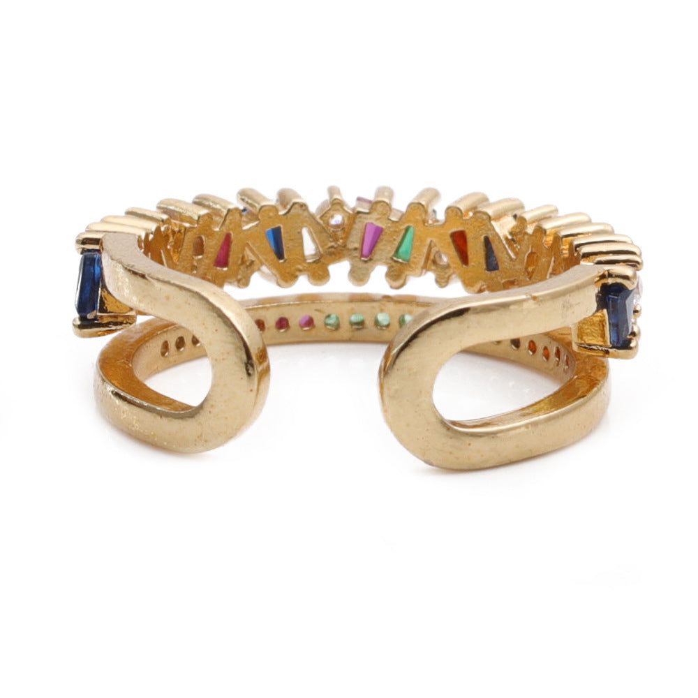 Colorful Zircon Geometric Adjustable Ring
