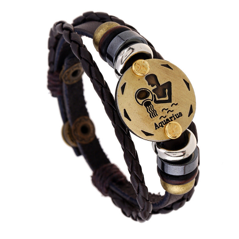 Unisex Leather Bracelet With Constellation Design European Charm Anniversary Gift Travel Souvenirs Trade Fairs