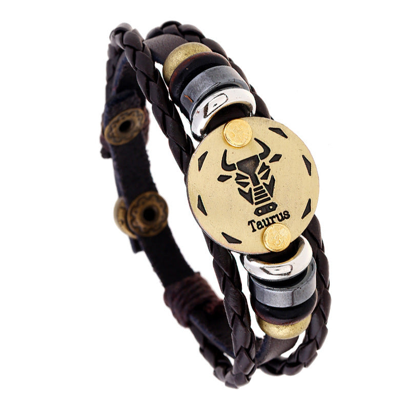 Unisex Leather Bracelet With Constellation Design European Charm Anniversary Gift Travel Souvenirs Trade Fairs