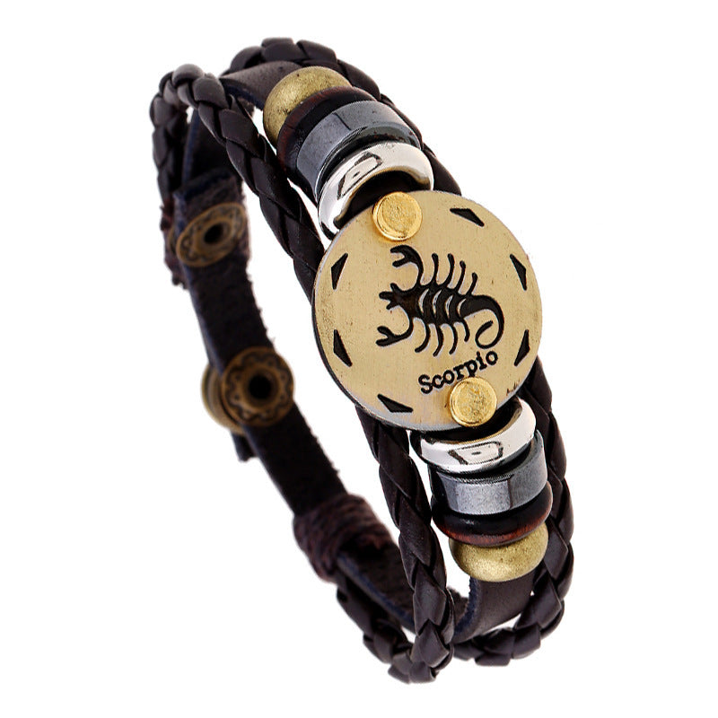 Unisex Leather Bracelet With Constellation Design European Charm Anniversary Gift Travel Souvenirs Trade Fairs