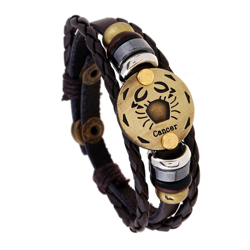 Unisex Leather Bracelet With Constellation Design European Charm Anniversary Gift Travel Souvenirs Trade Fairs