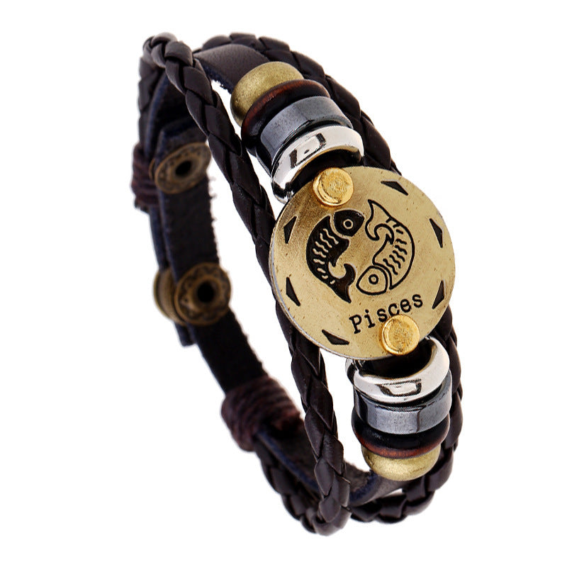Unisex Leather Bracelet With Constellation Design European Charm Anniversary Gift Travel Souvenirs Trade Fairs