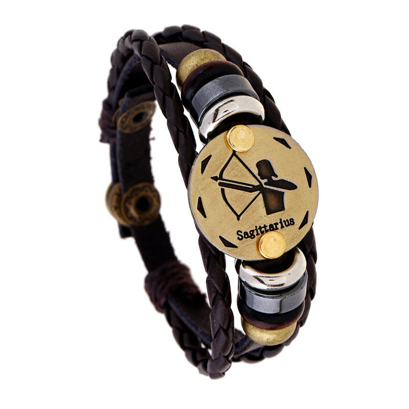 Unisex Leather Bracelet With Constellation Design European Charm Anniversary Gift Travel Souvenirs Trade Fairs