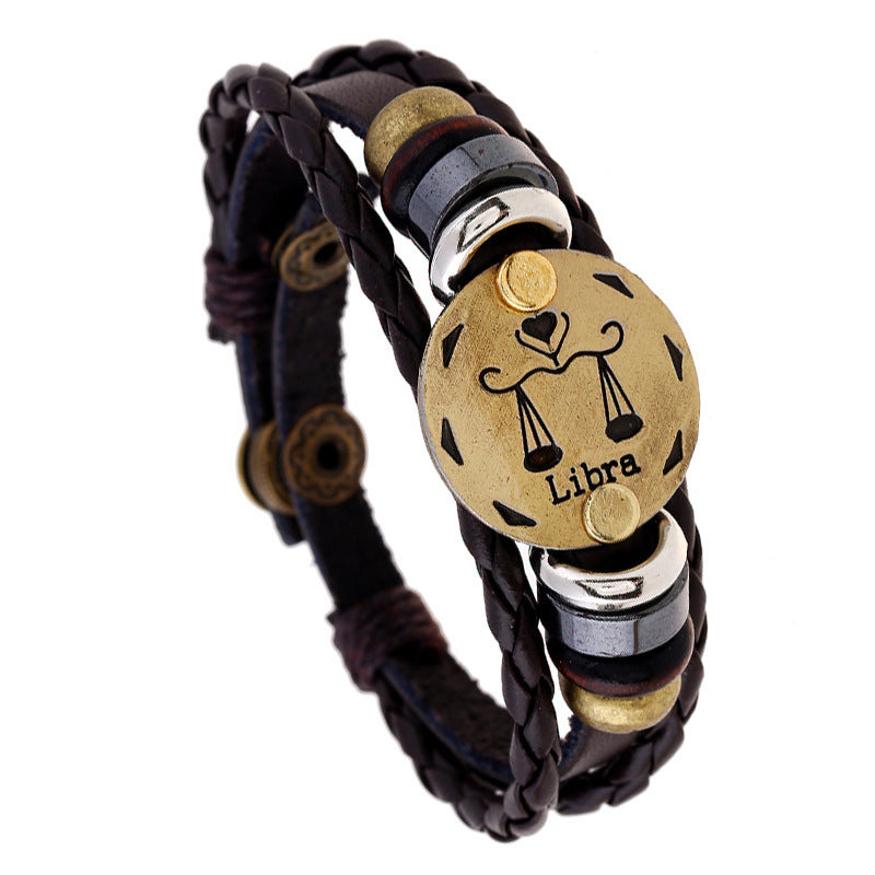 Unisex Leather Bracelet With Constellation Design European Charm Anniversary Gift Travel Souvenirs Trade Fairs