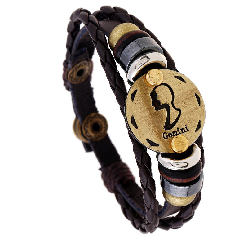 Unisex Leather Bracelet With Constellation Design European Charm Anniversary Gift Travel Souvenirs Trade Fairs