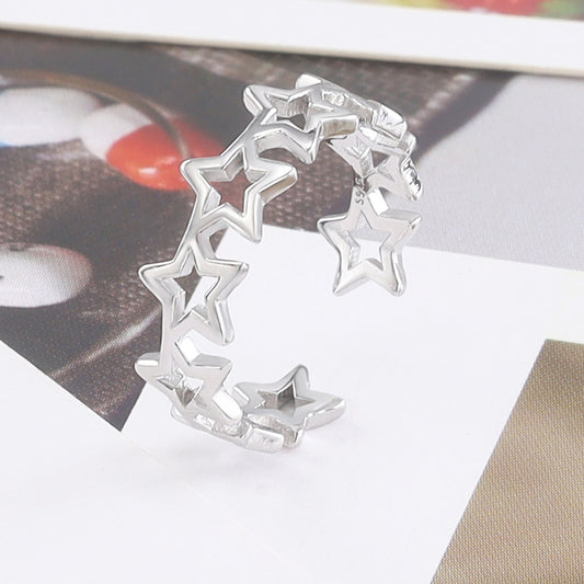Sterling Silver Five Point Star Ring For Women Korean Style Hollow Adjustable Open Ring Simple Accessory Piece