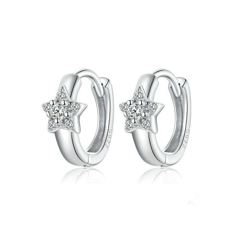 Sterling Silver Small Circle Earrings Set Star Flower Design Hypoallergenic For Women And Girls For Daily Wear