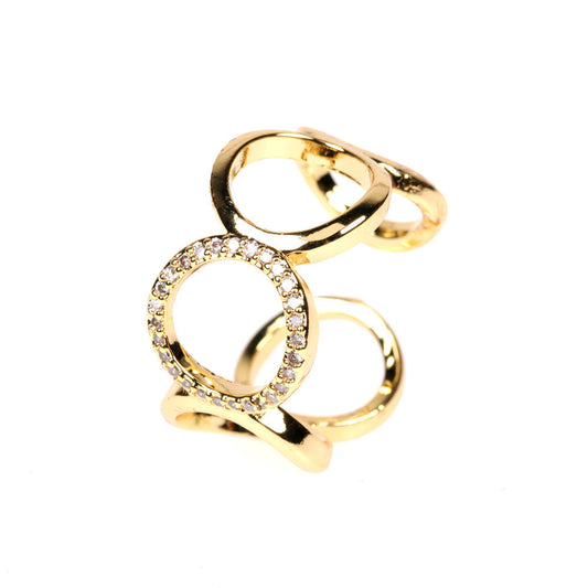 Womens Diamond Micro Inlaid Figure8 Eight Ring Gold Plated Copper Adjustable Geometric Infinities Love Jewelry