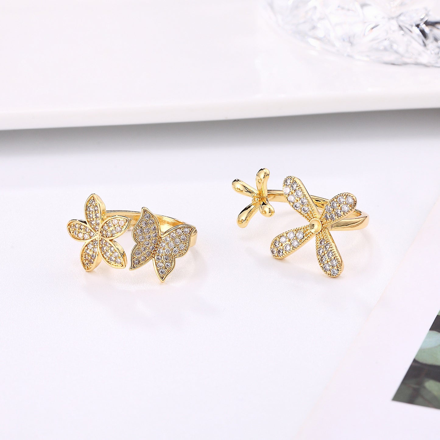 Womens Diamond Micro Inlaid Figure8 Eight Ring Gold Plated Copper Adjustable Geometric Infinities Love Jewelry