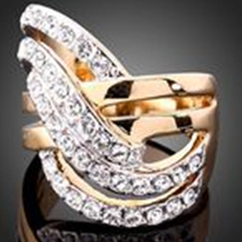 Angel Wings Ring Gold Alloy Geometric Zircon Unisex Jewelry Korean Style Electroplated Gift Ring Modern Designs