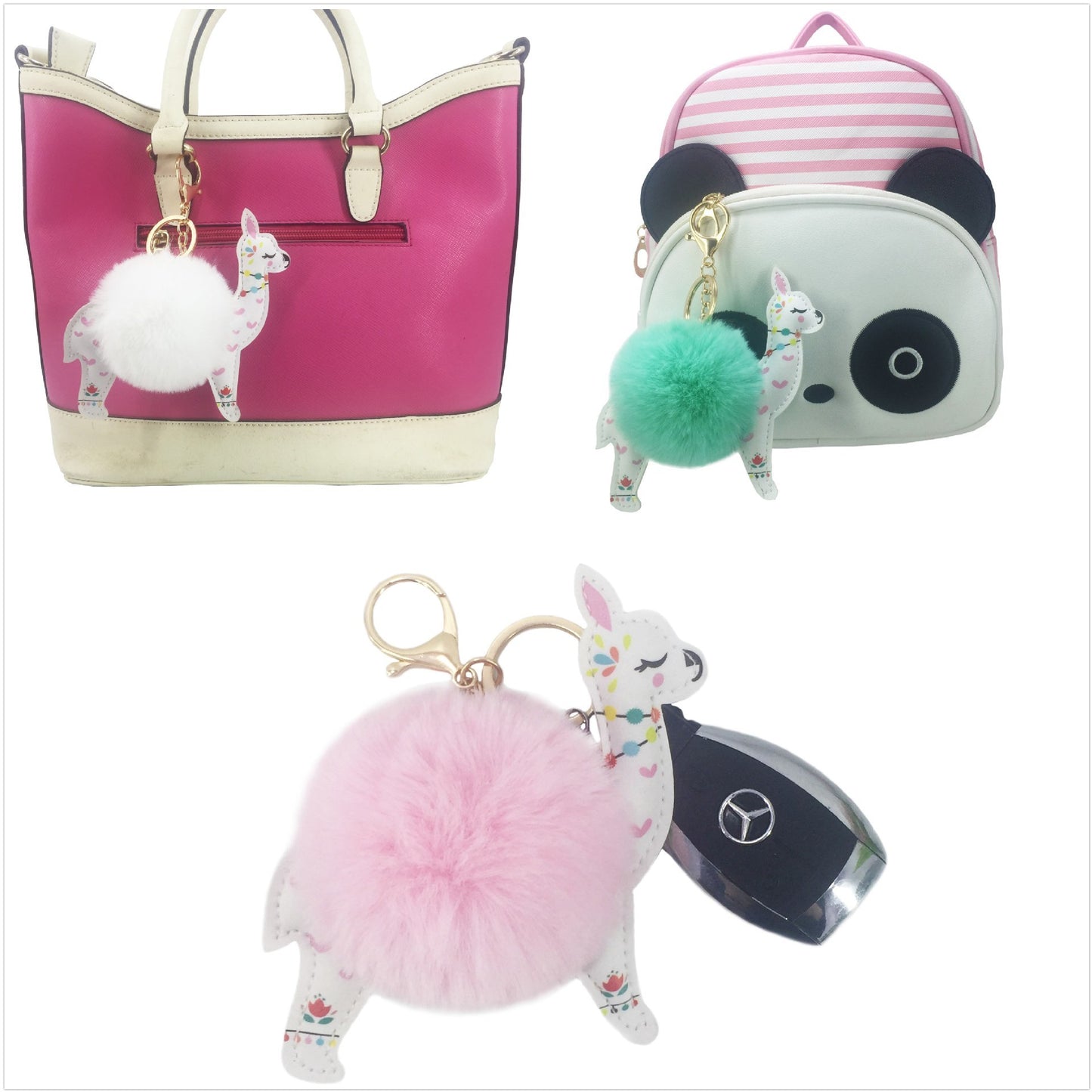 Rabbit Fur Ball Keychain Pendant Handmade Bag Charm With Alloy Accents For Handbags Backpacks Keyring Decoration