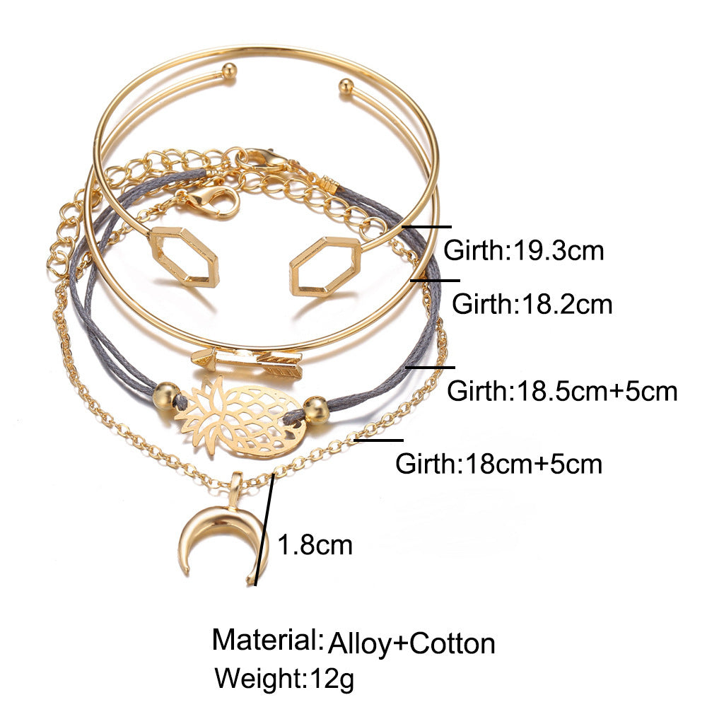 Womens Geometric Pineapple Design Alloy Electroplated Bangle Set Retro Creative Jewelry for Women Bracelets X4