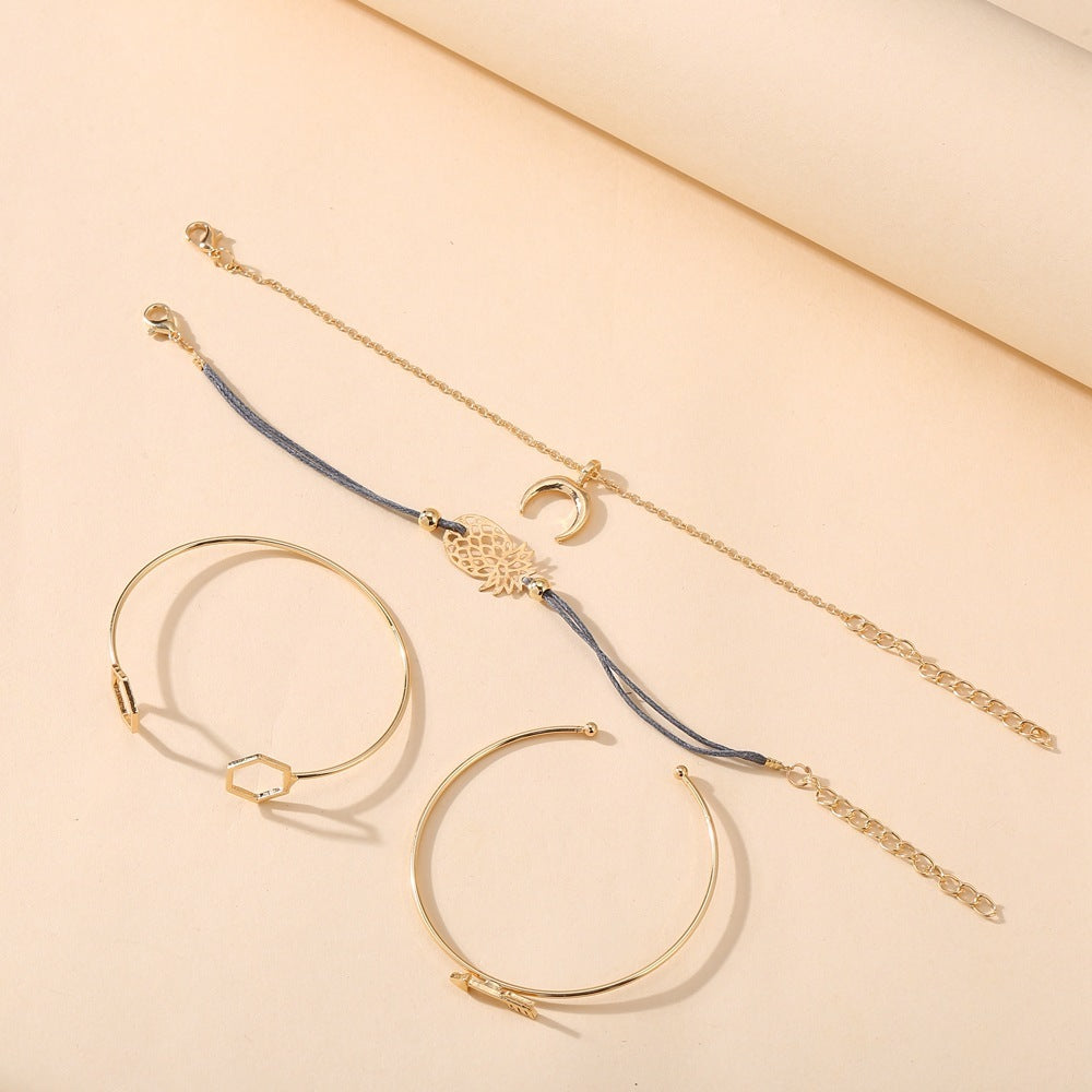 Womens Geometric Pineapple Design Alloy Electroplated Bangle Set Retro Creative Jewelry for Women Bracelets X4