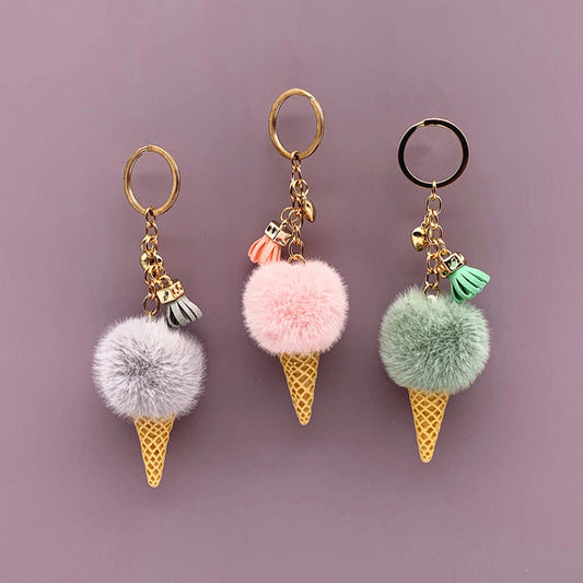 Plush Ice Cream Cone Keychain Cute Cartoon Fruit Pendant For Bags Purses Car Decoration Gift For Backpacks Bags