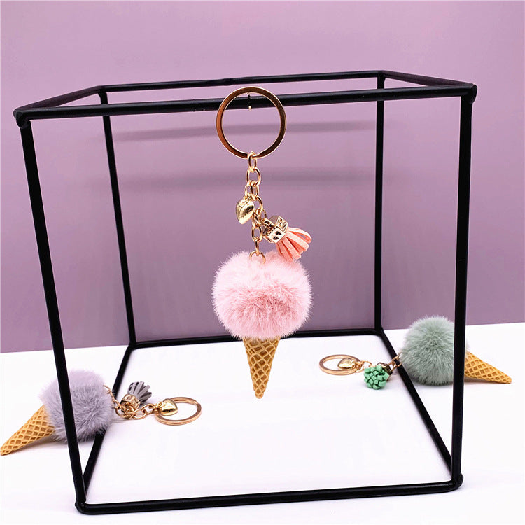 Plush Ice Cream Cone Keychain Cute Cartoon Fruit Pendant For Bags Purses Car Decoration Gift For Backpacks Bags