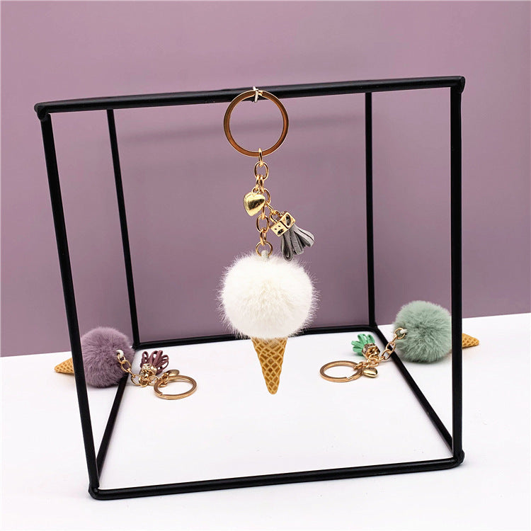 Plush Ice Cream Cone Keychain Cute Cartoon Fruit Pendant For Bags Purses Car Decoration Gift For Backpacks Bags