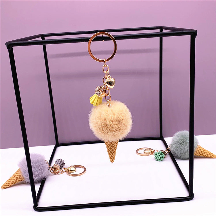 Plush Ice Cream Cone Keychain Cute Cartoon Fruit Pendant For Bags Purses Car Decoration Gift For Backpacks Bags