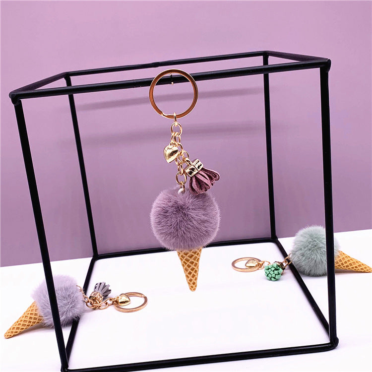 Plush Ice Cream Cone Keychain Cute Cartoon Fruit Pendant For Bags Purses Car Decoration Gift For Backpacks Bags