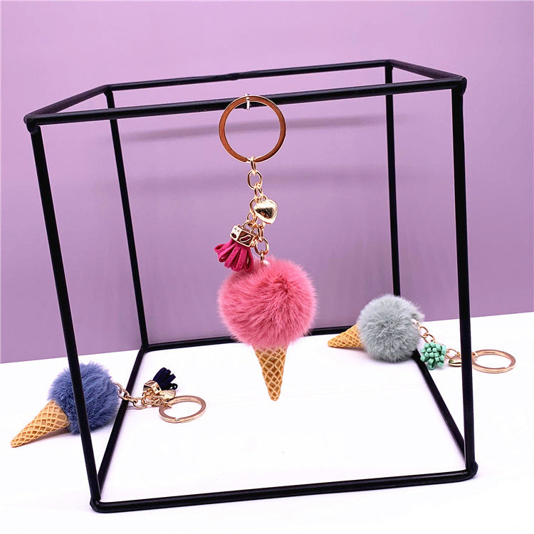 Plush Ice Cream Cone Keychain Cute Cartoon Fruit Pendant For Bags Purses Car Decoration Gift For Backpacks Bags