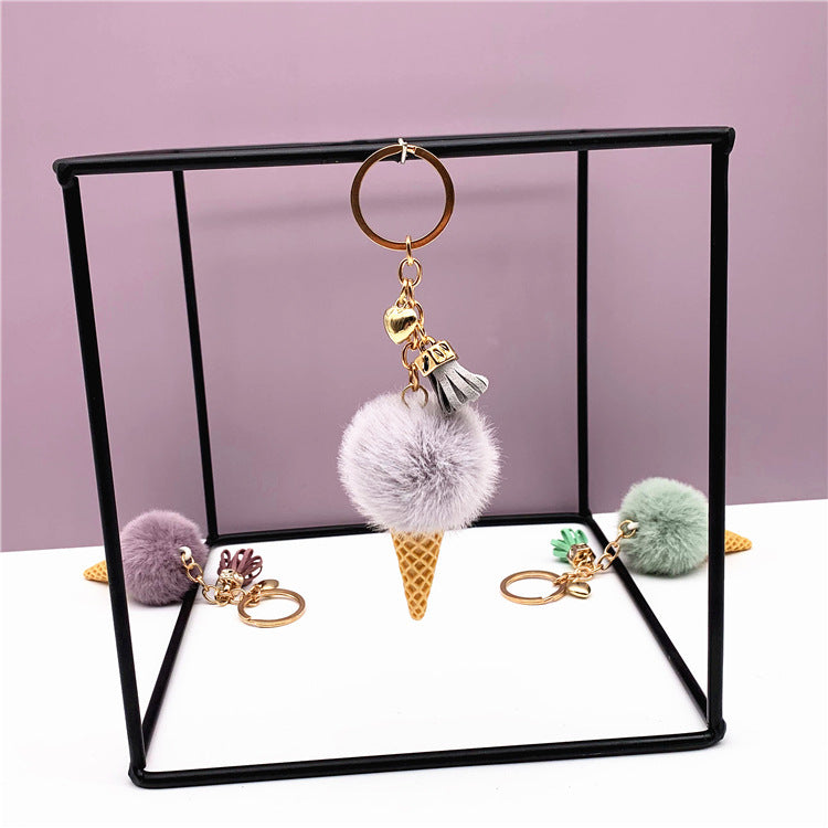 Plush Ice Cream Cone Keychain Cute Cartoon Fruit Pendant For Bags Purses Car Decoration Gift For Backpacks Bags