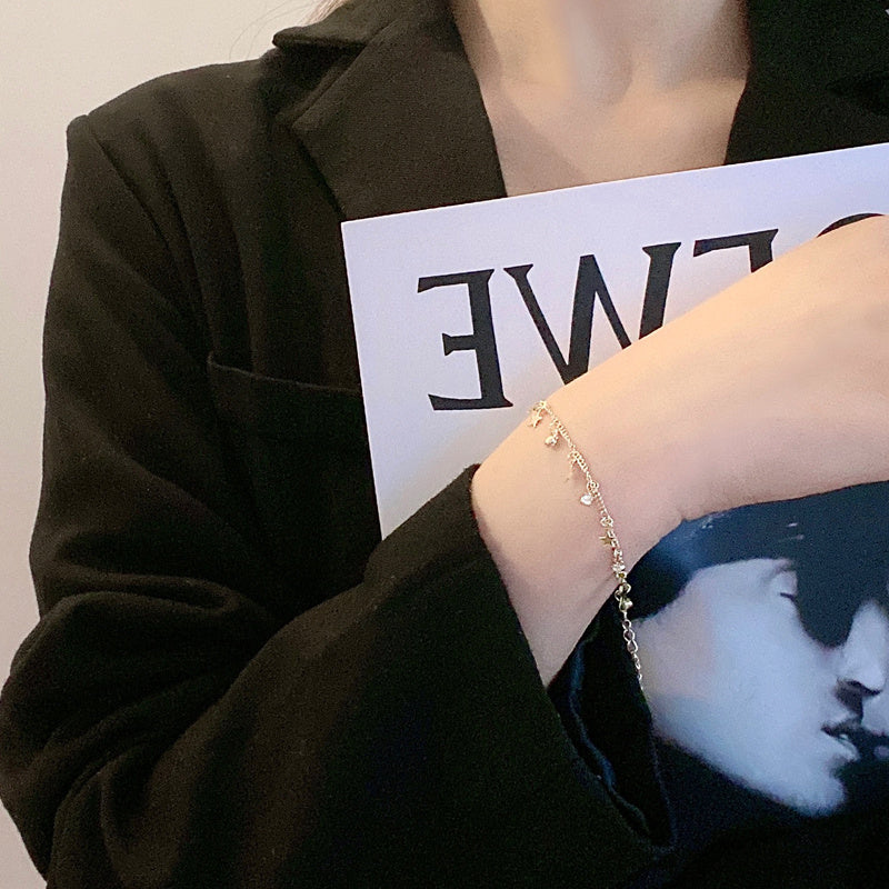 Celestial Silver Plated Star Tassel Bracelet With Gems