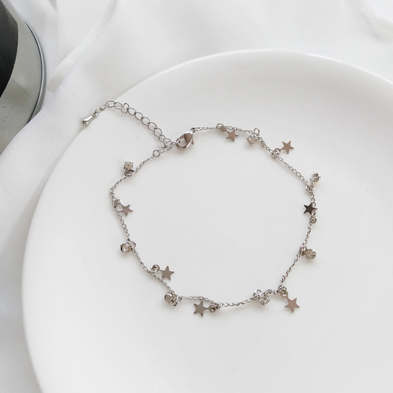 Celestial Silver Plated Star Tassel Bracelet With Gems