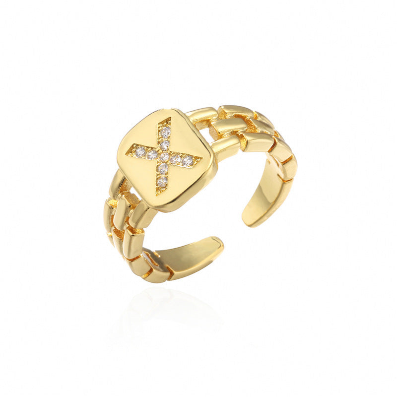 Adjustable Geometric Pattern Zircon Ring For Women Gold Plated Fashion Jewelry Elegant Durable Accessory Statement