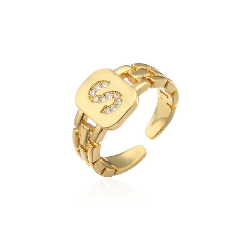 Adjustable Geometric Pattern Zircon Ring For Women Gold Plated Fashion Jewelry Elegant Durable Accessory Statement