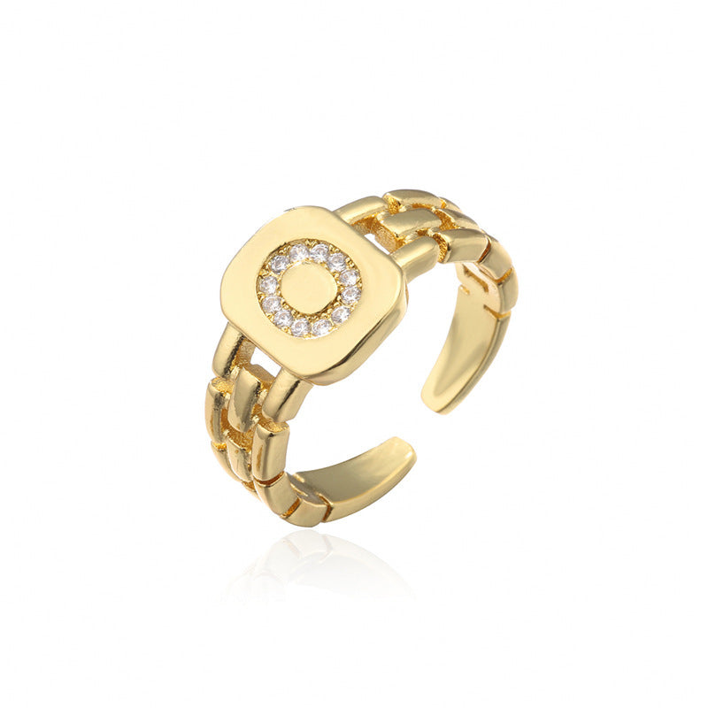 Adjustable Geometric Pattern Zircon Ring For Women Gold Plated Fashion Jewelry Elegant Durable Accessory Statement