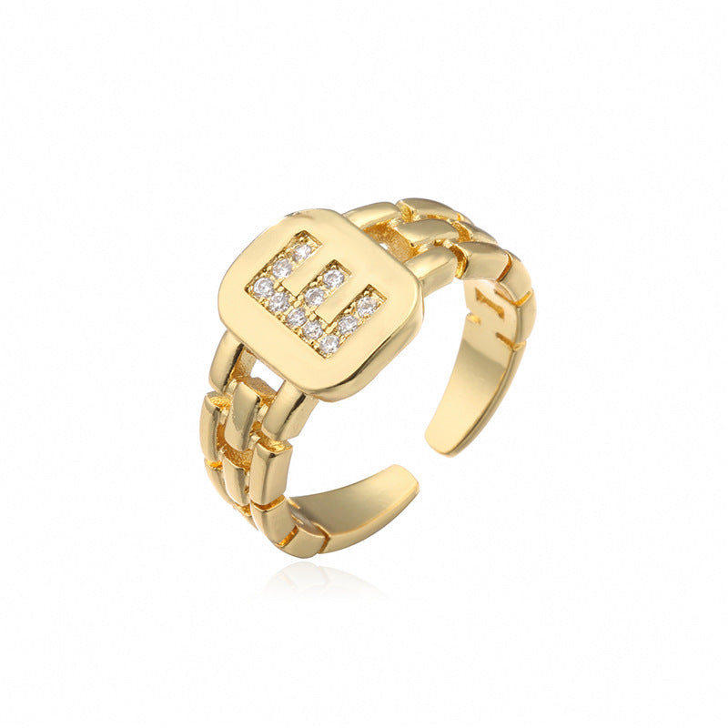 Adjustable Geometric Pattern Zircon Ring For Women Gold Plated Fashion Jewelry Elegant Durable Accessory Statement