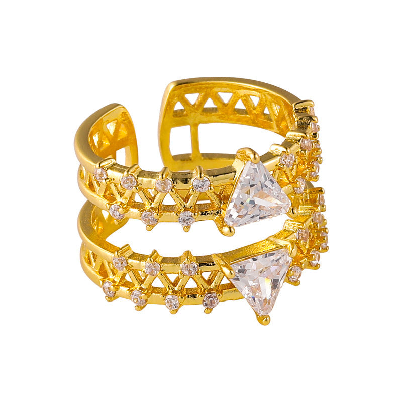 Gemstone Zircon Ring Triangle Double Index Finger Ring Women