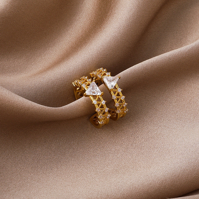 Gemstone Zircon Ring Triangle Double Index Finger Ring Women