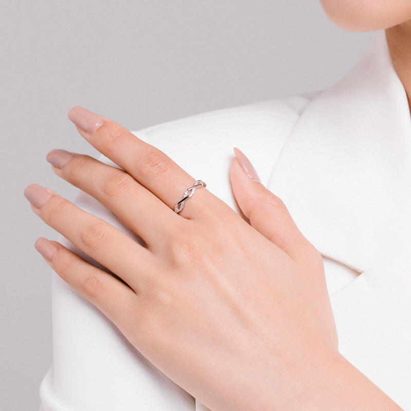 Sterling Silver Ring With Gemstone Inlay 925 Silver Thin Line Tail Ring For Her Fashion Jewelry For Daily Wear