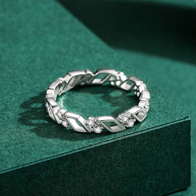 Geometric Hollow S925 Silver Ring For Women Korean Design Index Finger Ring Gift For Her Elegant Gemstone Look